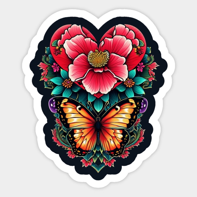 Butterfly Rose Heart Tattoo Sticker by animegirlnft